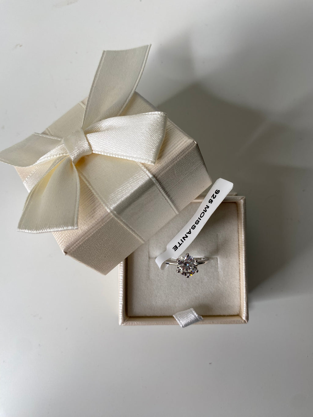 Engagement Ring Rhodium Plated 925 Sterling Silver Moissanite 1ct