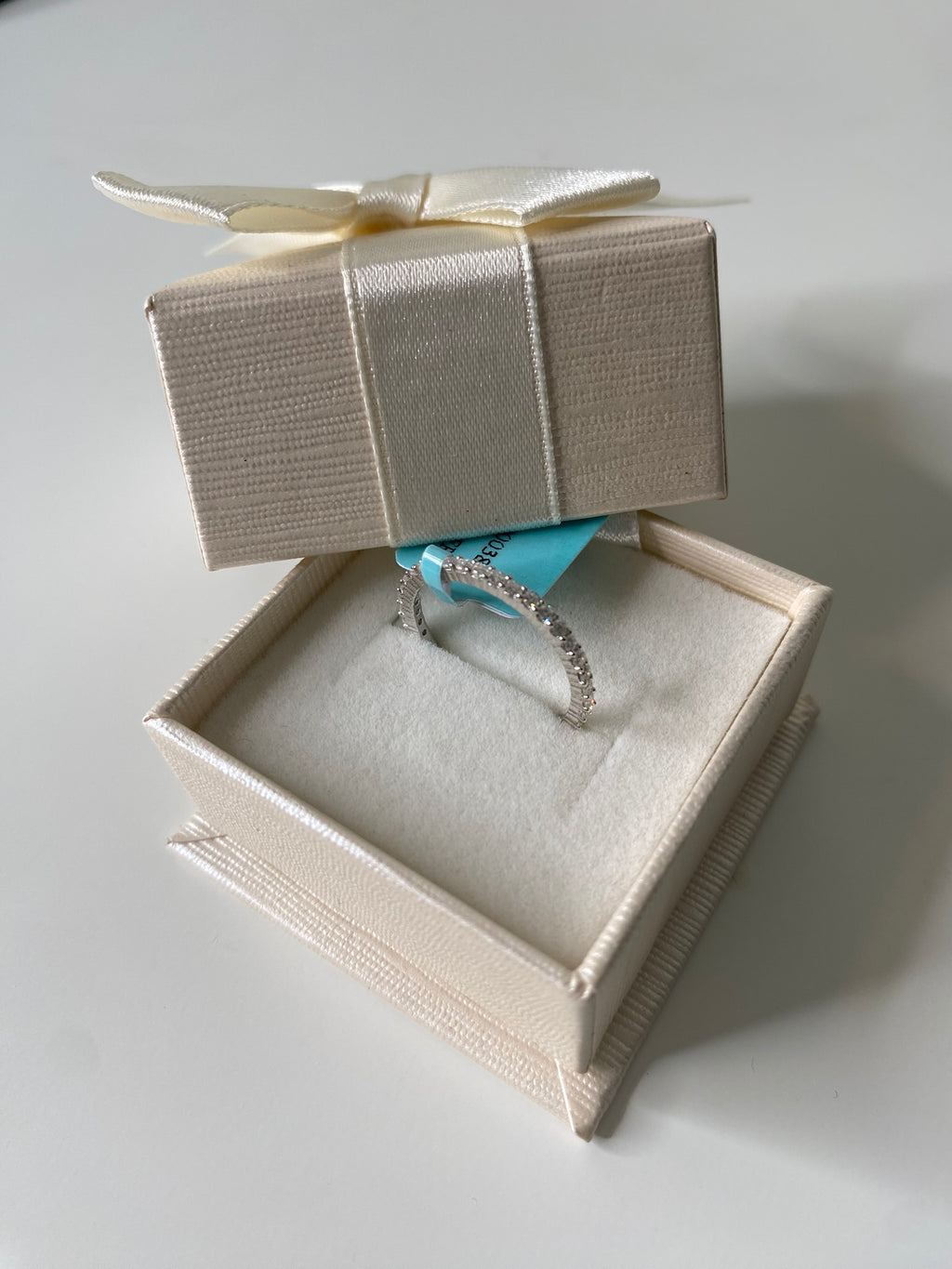 Eternity Ring Rhodium Plated 925 Sterling Silver Moissanite 1.5mm