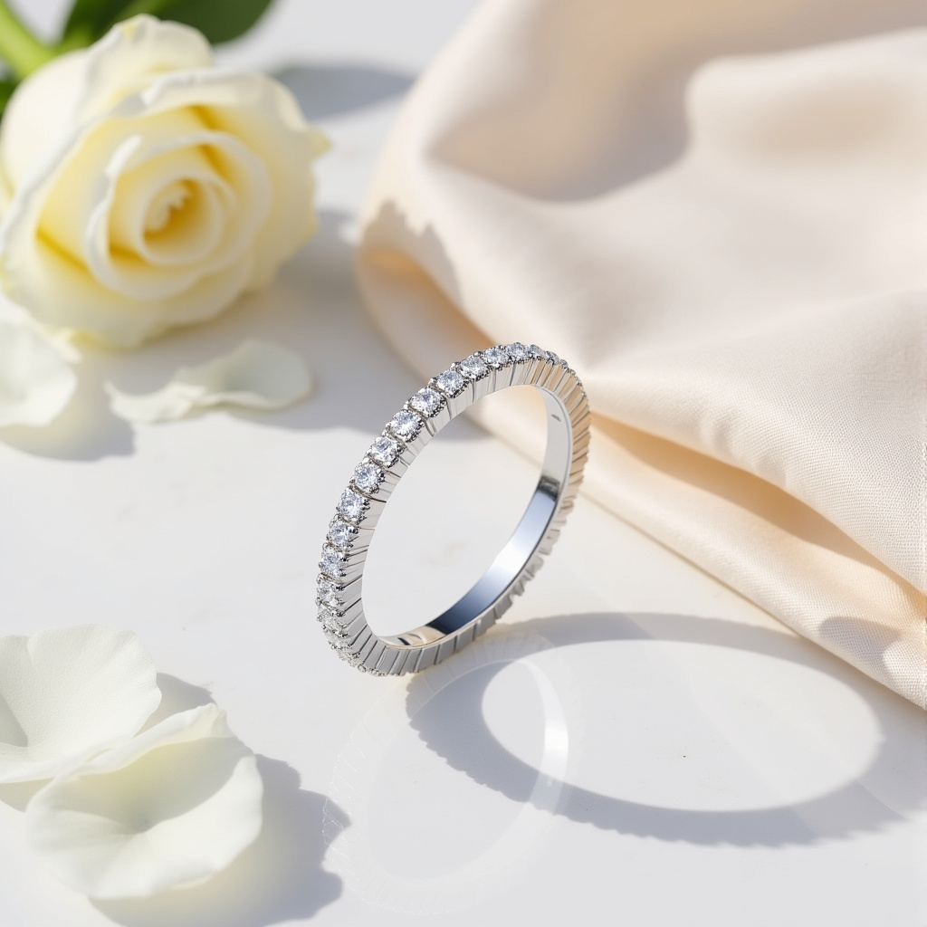 Eternity Ring Rhodium Plated 925 Sterling Silver Moissanite 1.5mm