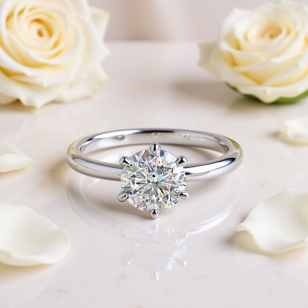 Engagement Ring Rhodium Plated 925 Sterling Silver Moissanite 1ct