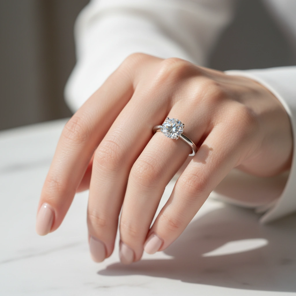 Engagement Ring Rhodium Plated 925 Sterling Silver Moissanite 1ct