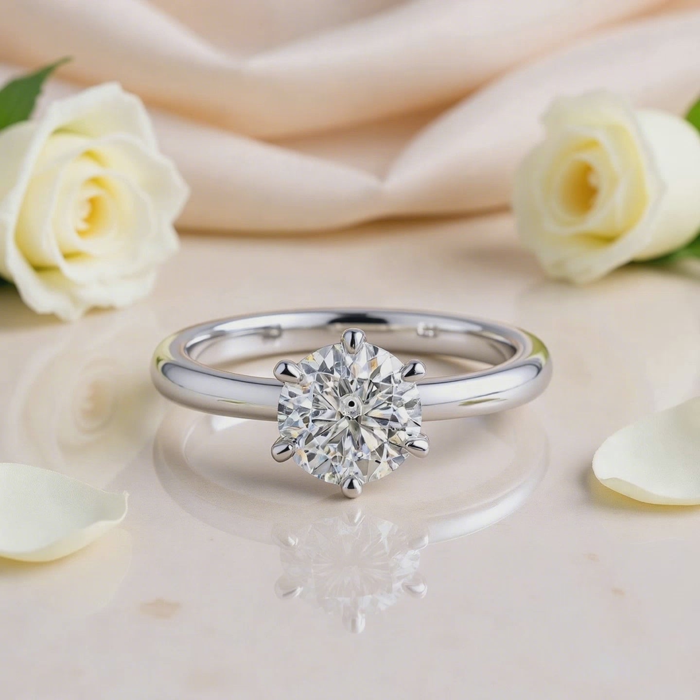 Engagement Ring Rhodium Plated 925 Sterling Silver Moissanite 1ct